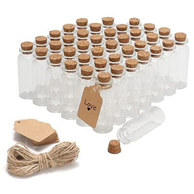 #ad 50 Pack 20ml Small Glass Bottles Mini Jars with Cork Stoppers Strings and Tags $30.13