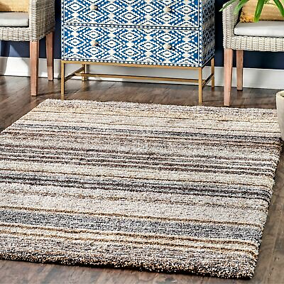 #ad nuLOOM Drey Ombre Shag Area Rug in Beige Casual Striped Design $279.99