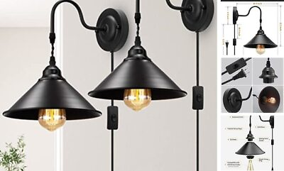 #ad Plug in Wall Sconces Vintage Plug in Wall Lamp Set of 2 with On Off Switch $45.85