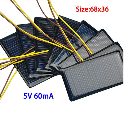 #ad 10PCS 5V 60mA 68*36 Micro Mini Solar Cell Panel Battery Charger for DIY Projects $18.99