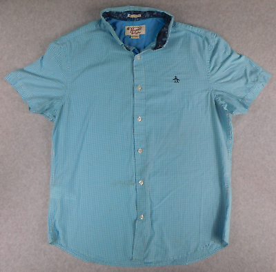#ad Penguin by Munsingwear Men#x27;s Large Shirt Button Up Heritage Slim Fit Plaid Blue $3.45