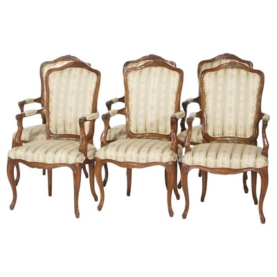 #ad Set of Six French Louis XV Style Walnut Arm Chairs by Kindel 20th Century $2760.00