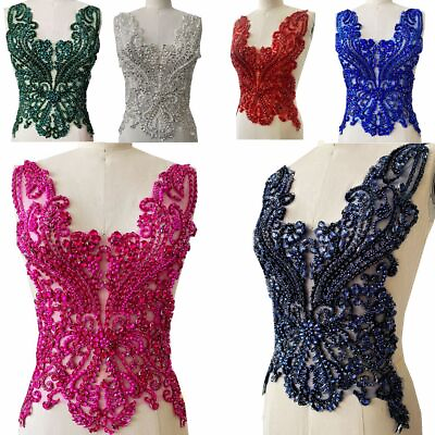 #ad Zbroh Handmade rhinestones lace applique handsewing beads trim patches accessory $24.95