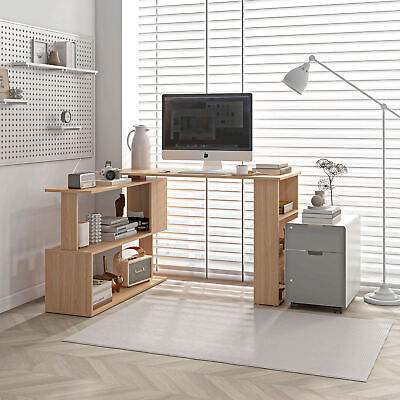 #ad 360° Rotating Home Office Corner Desk and Storage Shelf Combo L Shaped Table $129.99