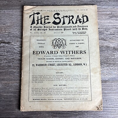 #ad The Strad Monthly Journal August 1937 All Stringed Instruments Played With A Bow $12.00