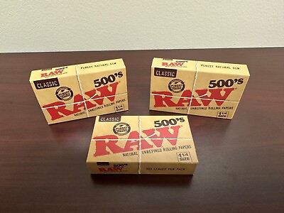 #ad RAW Classic 500s 1 1 4 Rolling Papers 3 Packs NEW $15.95