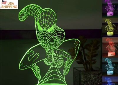 #ad 3D Spider Man LED Night Light Acrylic Table Lamp Christmas Xmas Gift 7 Color $16.96
