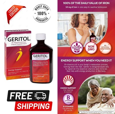 #ad Geritol Liquid Vitamin and Iron Supplement 12 Oz High Potency B Vitamins and $12.79