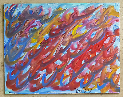 #ad ABSTRACT PSYCHEDELIC MID CENTURY MODERN MCM ORIGINAL WALL ART SIGNED PAINTING $59.99