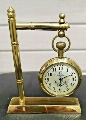 #ad Nautical Brass Desk Hanging Station Clock Collectible Anchor Home Office Decor $56.00