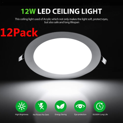#ad 12Pack 6Inch LED Ceiling Lights Ultra Thin Recessed Retrofits Kit 6000K Daylight $60.99