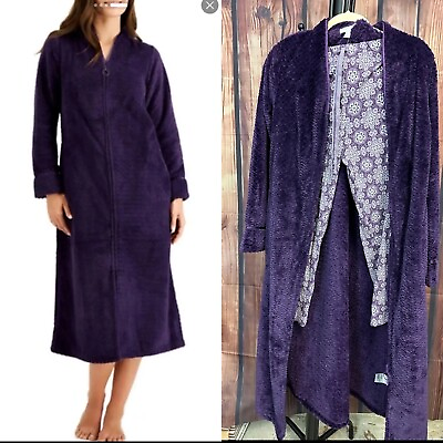 #ad CHARTER CLUB Textured Zip Front Robe amp; Pajama Pant Purple NWT Rtls $80 Sz XS $22.99