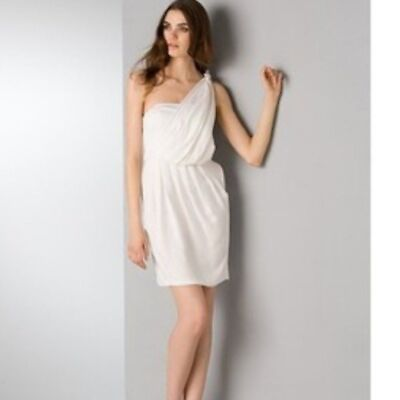 #ad BLACK HALO Jane Dress White Silk One Shoulder Grecian Elegant Size 0 $74.95
