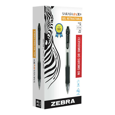 #ad Zebra 46810 0.7 mm Sarasa Dry Gel X20 Retractable Gel Pen BK Ink 1 DZ New $19.36