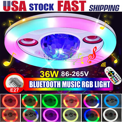 #ad Smart E27 36W Bluetooth Music Speaker RGB LED Ceiling Light With Remote Control $55.62