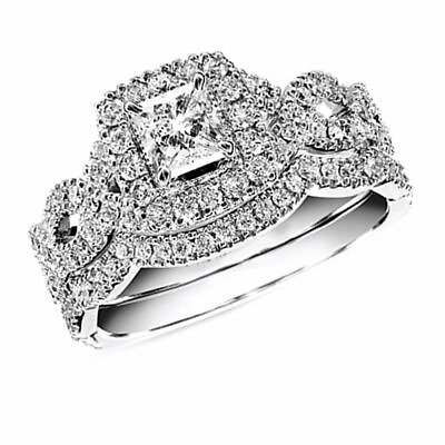 #ad Round Bridal Set Engagement Ring In 10k Solid White Gold $571.24