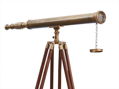 #ad Nautical Floor Standing Antique Maritime Brass Telescope with Wooden Tripod Gift $371.06