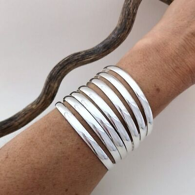 #ad Solid 925 Sterling Set of 7 Silver Women Bangle Handmade Stackable Bangles R637 $15.98