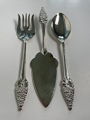 #ad Serving Set 10quot; 12quot; Silver Plate CHRISTMAS HOLIDAYS Fork Spoon Cake Knife $15.00