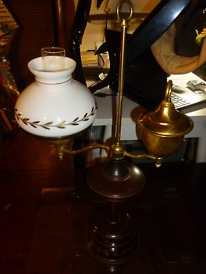 #ad VINTAGE BRASS metal STUDENT LAMP w original SHADE 24 1 2quot; x 19quot; INCHES $65.00