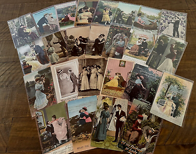 #ad LOT of 25 Early 1900#x27;s SENTIMENTAL Lovers COURTSHIP Romantic POSTCARDS h797 $24.95