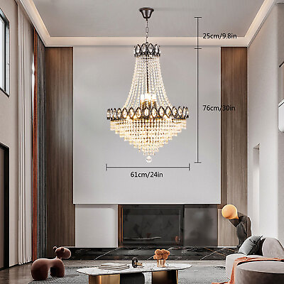 #ad Luxury Crystal Chandelier Pendant Lamp Hanging Light Dimmable Height Adjustable $236.25