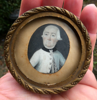 #ad Antique very old 1800s Miniature paint noble aristocratic man portrait $245.00