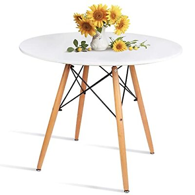 #ad Round White Dining Kitchen Table Modern Leisure Table 31.5quot; with Wooden Legs ... $156.40