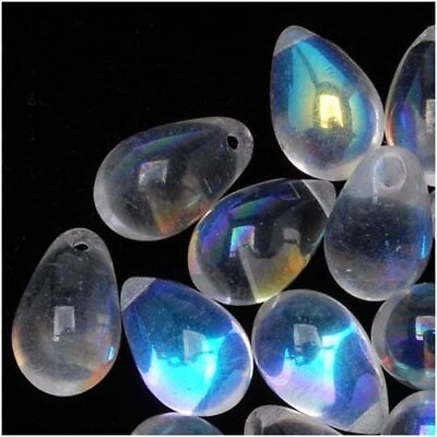 #ad Czech Glass Beads 9mm Drop Crystal Clear AB 50 $14.27