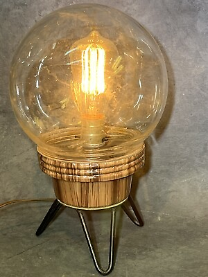 #ad MCM Thick Glass Globe Table Lamp Mid Century Modern 14” Retro Vintage Light $55.96