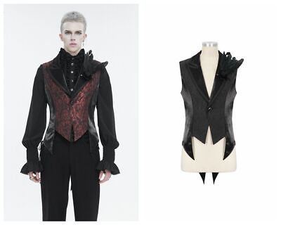 #ad Devil Fashion Men Black Red Gothic Retro Feather Party Swallowtail Waistcoat $97.99