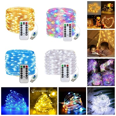 #ad 200 300 LED Fairy String Lights Solar USB Twinkle Copper Wire Xmas Party Decor $14.99