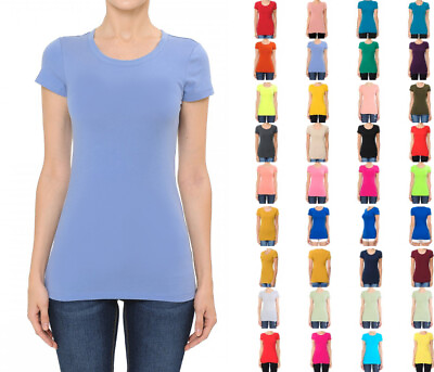 #ad Women#x27;s Premium Cotton Basic T Shirt Crew Neck Short Sleeve Plain Solids Fitted $11.99