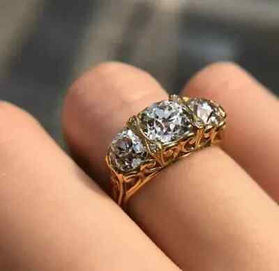 #ad Vintage Three Stone Ring 2.60Ct Round Lab Created Diamond 14K Yellow Gold Plated $87.50