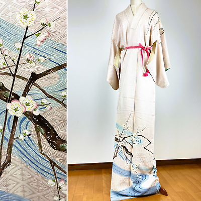 #ad 【Excellent】antique kimonojapanese kimono silk kimono robeflower paint $98.00