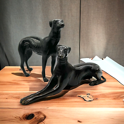#ad Vintage Metal Bronze Brass Greyhound Whippet Dog Figure Statue Sculpture Set $49.99