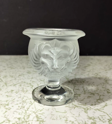 #ad Vintage Lalique Glass Lion#x27;s Heads Candle Holder 3.75quot; high. $90.00