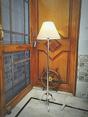 #ad Nautical Vintage Full Brass Floor Lamp Antique Style Brass Tripod Shade Lamp $168.72