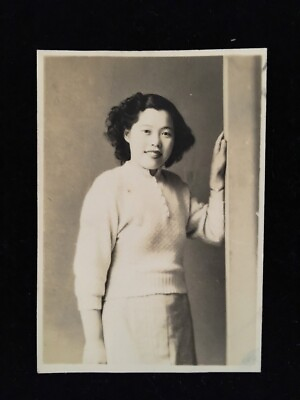 #ad #1200 Japanese Vintage Photo 1940s stand woman black wavy hair $1.32