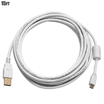 #ad 15ft White USB 2.0 Type A To USB Micro B 5 Pin Cable Cord Smartphone Charge Sync $10.86