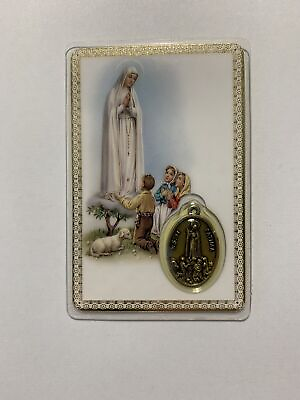 #ad HOLYCARD SAINT VIRGIN OF FATIMA WITH BLESSED MEDAL $8.05