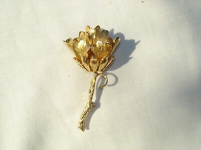 #ad VINTAGE SIGNED HOBE YELLOW GOLD FLOWER PIN WELL DETAILED $21.00