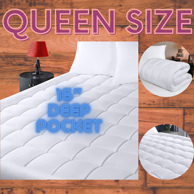 #ad Bedding Quilted Fitted Premium Mattress Topper Queen Stretches Up To 15quot; Deep $35.89