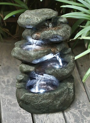 #ad 11quot; H 5 Levels Rocks Tabletop Fountain W LED Home Garden Decor Indoor Outdoor $55.19