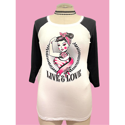 #ad Torrid 1 1X 14 16 Live amp; Love Rockabilly Pin Up Breast Cancer Raglan T Shirt $32.50