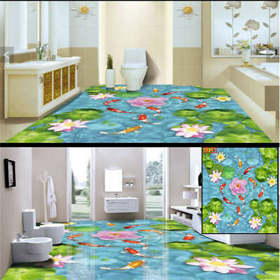 #ad Pink Big Lotus Koi 3D Floor Mural Photo Flooring Wallpaper Home Print Decoration AU $389.00