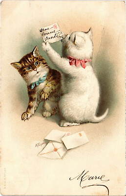 #ad PC CATS ANTHROPOMORPHIC CATS READING Vintage Postcard b46903 $14.99