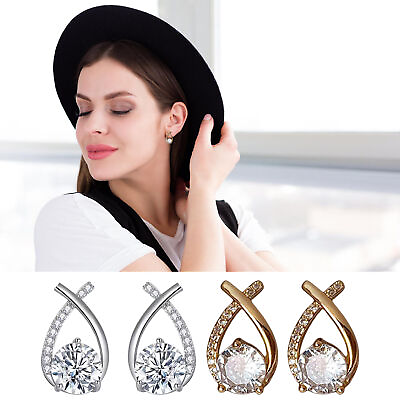 #ad Women Stud Earrings Zircon Teardrop Shaped Earrings Cross Rhinestone Earrings $7.91