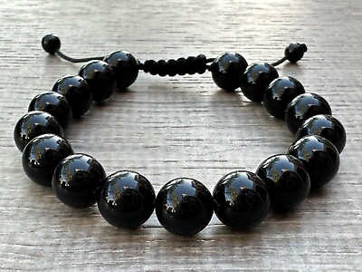 #ad Grade A Black Obsidian Crystal Adjustable Bead Bracelet 10mmGenuine Bracelet $10.45