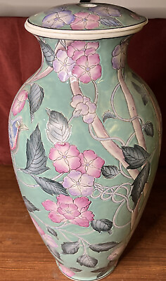 #ad Vintage David Thomas Ginger Jar Vase Oriental Lamp Base With Lid $26.21